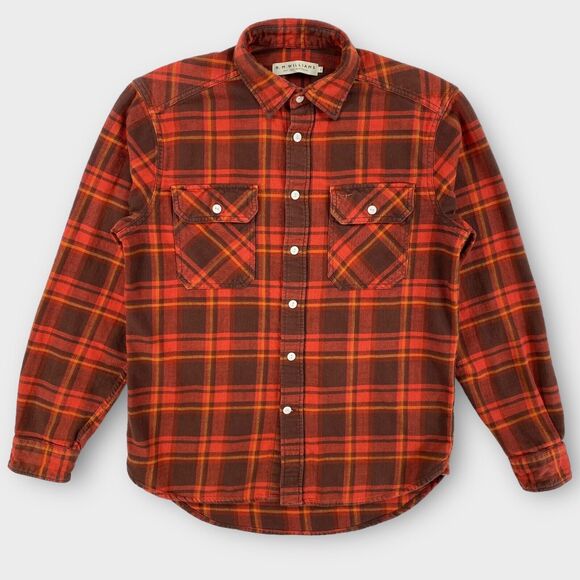 R.M. Williams Shirt Mens Small Red Orange Plaid Flannel Work Shirt Outdoor - Picture 2 of 12